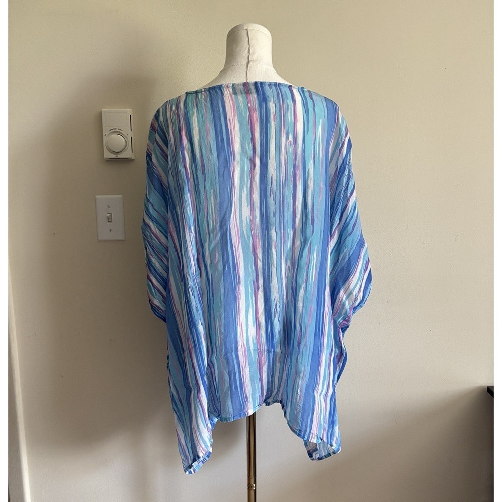 Vintage Y2K 80s 90s Miami Vice Vibe Beach Cover Up Blue Pink One Size Flowy - Picture 6 of 6